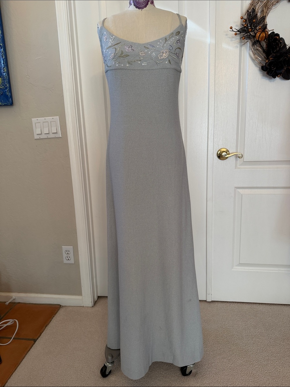 St. John Pale Blue Embroidered Evening Dress